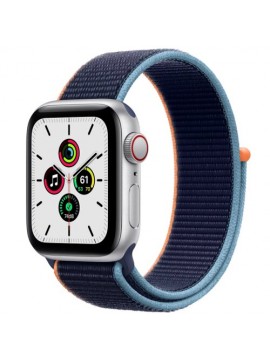 Apple Watch SE GPS + Cellular 44mm Silver Aluminum Case w. Deep Navy Sport L. (MYEN2)