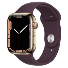 Apple Watch Series 7 GPS + Cellular 41mm Gold S. Steel Case w. Dark Cherry Sport Band (MKHG3)