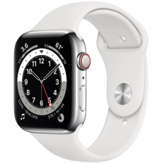 Apple Watch Series 6 GPS + Cellular 40mm Silver Stainless Steel Case w. White Sport B. (M02U3)