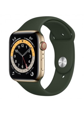 Apple Watch Series 6 GPS + Cellular 44mm Gold Stainless Steel Case w. Cyprus Green Sport B. (M07N3)