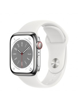 Apple Watch Series 8 GPS + Cellular 41mm Silver S. Steel Case w. White S. Band (MNJ53)