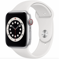 Apple Watch Series 6 GPS + Cellular 44mm Silver Aluminum Case w. White Sport B. (M07F3)
