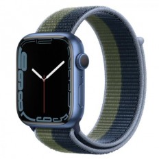 Apple Watch Series 7 GPS 45mm Blue Aluminum Case With Abyss Blue/Moss Green Sport Loop (MKNR3)