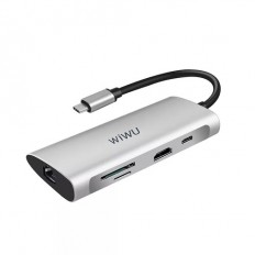 WiWU Alpha 831HRT  3*USB HDMI 4K RJ45 Type C SD micro SD Led (Gray)
