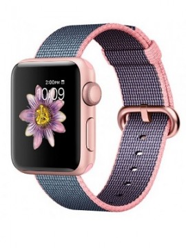 Apple Watch Series 2 38mm Rose Gold Aluminum Case with Light Pink/Midnight Blue Woven Nylon Band (MNP02)