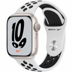 Apple Watch Nike Series 7 GPS 41mm Starlight Aluminum Case w. Pure Platinum/Black Nike Sport Band (MKN33)